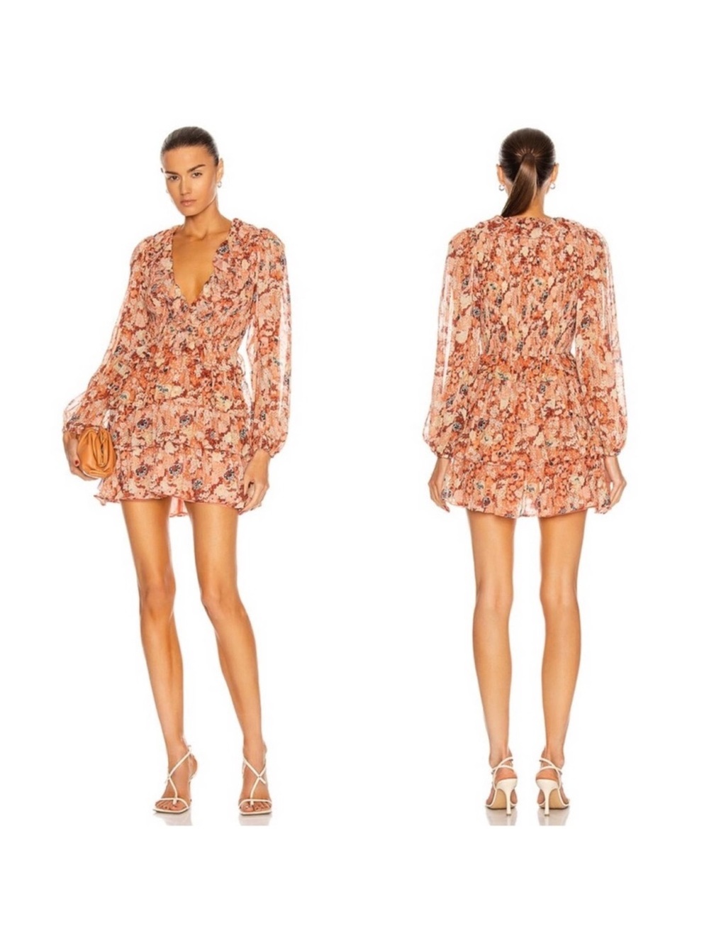 Ulla Johnson Tamara Silk Floral Printed Metallic Ruffle Tiered Mini Dress Sz 6